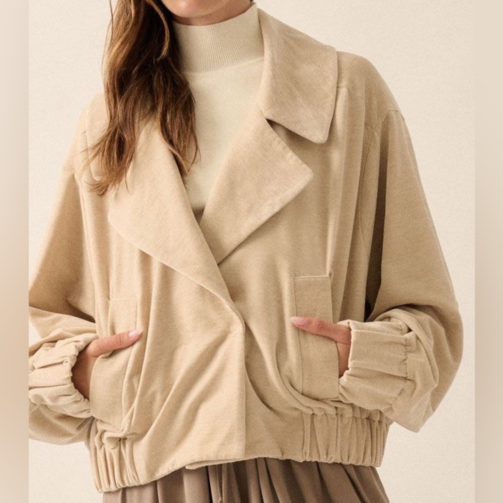 Elegant Beige Women's Coat // texturized suede